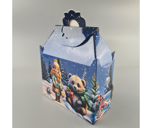 Новогодняя подарочная картонная упаковка для конфет (1000грм) №206 "Новый год в лесу"  (1 шт)