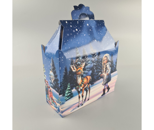 Новогодняя подарочная картонная упаковка для конфет (1000грм) №206 "Новый год в лесу"  (1 шт)