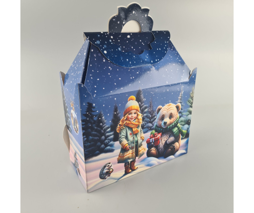 Новогодняя подарочная картонная упаковка для конфет (1000грм) №206 "Новый год в лесу"  (1 шт)