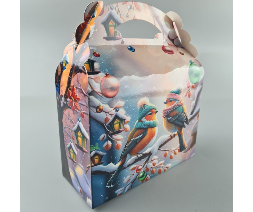 Новогодняя подарочная картонная упаковка для конфет (800грм) №207 "Зимние синички"  (1 шт)