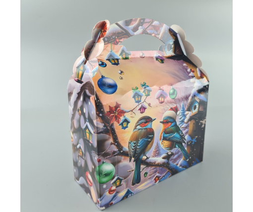 Новогодняя подарочная картонная упаковка для конфет (800грм) №207 "Зимние синички"  (1 шт)