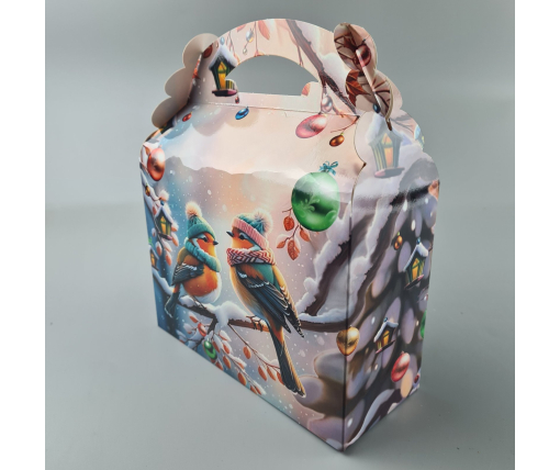 Новогодняя подарочная картонная упаковка для конфет (800грм) №207 "Зимние синички"  (1 шт)