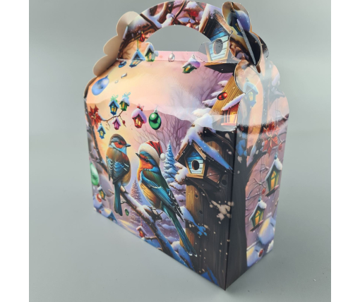 Новогодняя подарочная картонная упаковка для конфет (800грм) №207 "Зимние синички"  (1 шт)