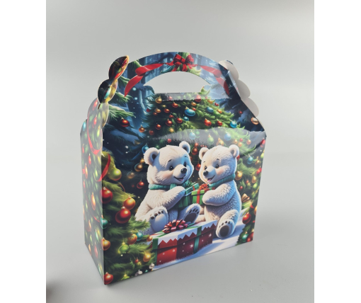 Новогодняя подарочная картонная упаковка для конфет (800грм) №208 "Санта и медведи"  (1 шт)