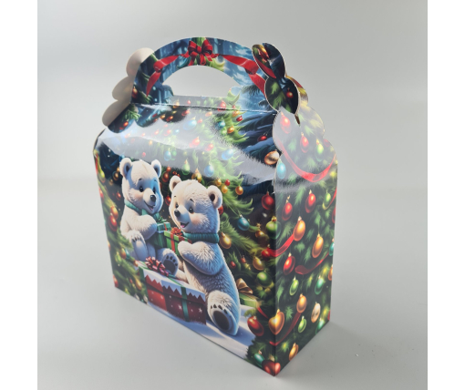 Новогодняя подарочная картонная упаковка для конфет (800грм) №208 "Санта и медведи"  (1 шт)