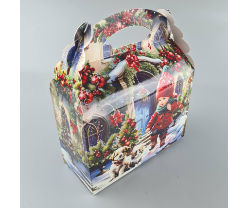 Новогодняя подарочная картонная упаковка для конфет (800грм) №210 "Дети с домашними питомцами"  (1 шт)