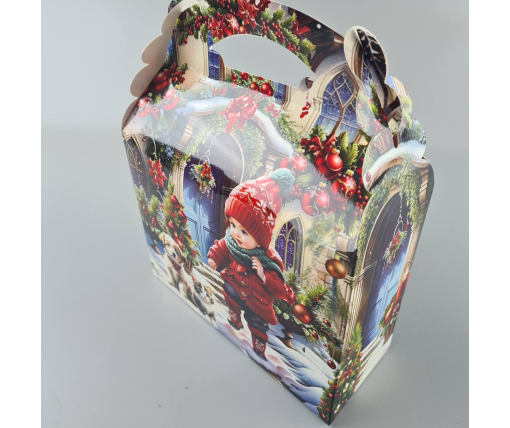 Новогодняя подарочная картонная упаковка для конфет (800грм) №210 "Дети с домашними питомцами"  (1 шт)