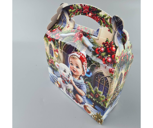 Новогодняя подарочная картонная упаковка для конфет (800грм) №210 "Дети с домашними питомцами"  (1 шт)