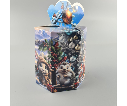 Новогодняя подарочная картонная упаковка для конфет (800грм) №213 "Дружные зверята"  (1 шт)