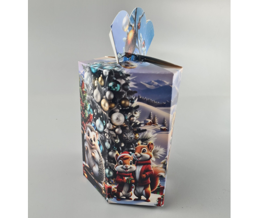 Новогодняя подарочная картонная упаковка для конфет (800грм) №213 "Дружные зверята"  (1 шт)
