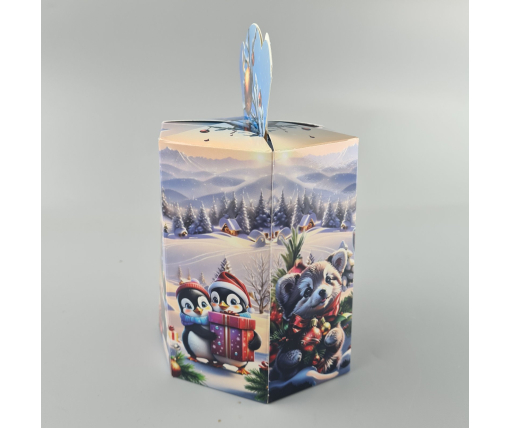 Новогодняя подарочная картонная упаковка для конфет (800грм) №213 "Дружные зверята"  (1 шт)