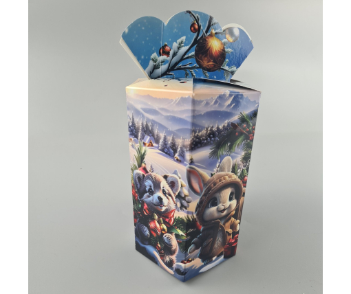 Новогодняя подарочная картонная упаковка для конфет (800грм) №213 "Дружные зверята"  (1 шт)