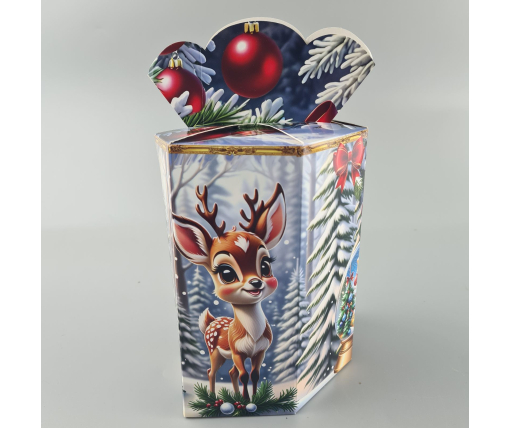 Новогодняя подарочная картонная упаковка для конфет (800грм) №214 "Олененок с ежиком"  (1 шт)