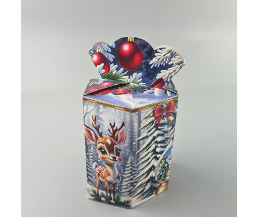 Новогодняя подарочная картонная упаковка для конфет (800грм) №214 "Олененок с ежиком"  (1 шт)