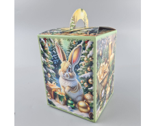 Новогодняя подарочная картонная упаковка для конфет (700грм) №216 "Заяц с подарками"  (1 шт)