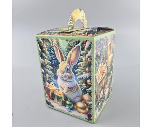 Новогодняя подарочная картонная упаковка для конфет (700грм) №216 "Заяц с подарками"  (1 шт)