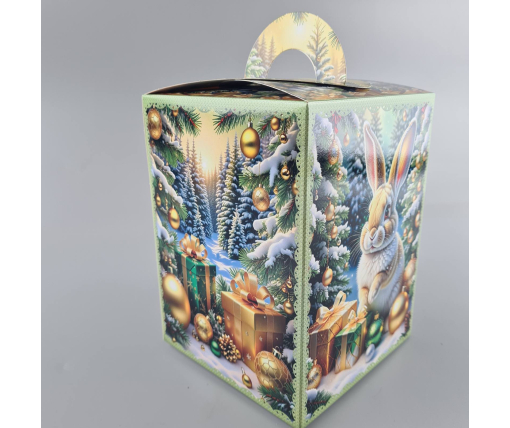 Новогодняя подарочная картонная упаковка для конфет (700грм) №216 "Заяц с подарками"  (1 шт)