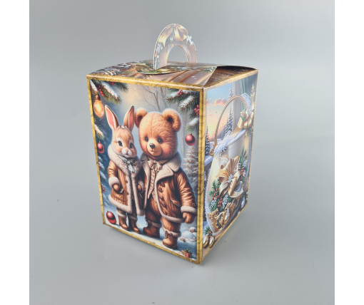 Новогодняя подарочная картонная упаковка для конфет (700грм) №219 "Дети и зверята"  (1 шт)