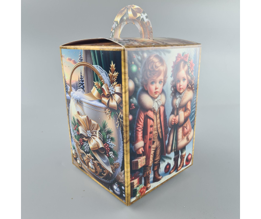 Новогодняя подарочная картонная упаковка для конфет (700грм) №219 "Дети и зверята"  (1 шт)