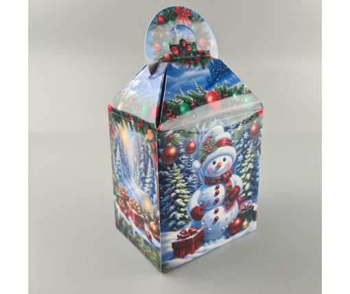Новогодняя подарочная картонная упаковка для конфет (700грм) №231 "Снеговик с подарками"  (1 шт)