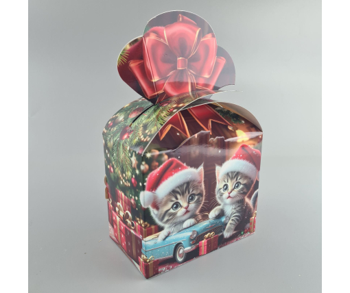 Новогодняя подарочная картонная упаковка для конфет (500грм) №236 "Котята"  (1 шт)