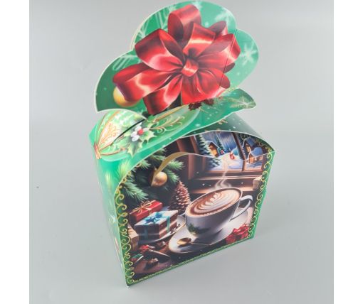 Новогодняя подарочная картонная упаковка для конфет (1000грм) №237 "Кофе с десертом"   (1 шт)