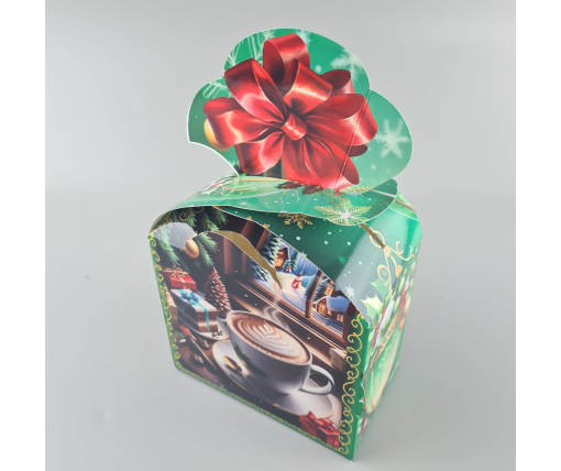 Новогодняя подарочная картонная упаковка для конфет (1000грм) №237 "Кофе с десертом"   (1 шт)