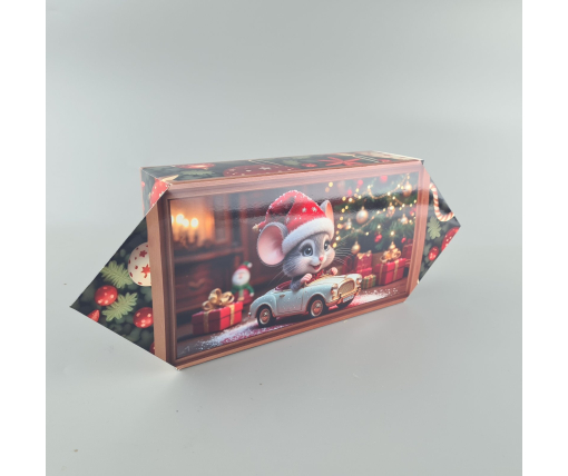 Новогодняя подарочная картонная упаковка для конфет (500грм) №238 "Мышонок и котенок"   (1 шт)