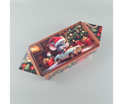 Новогодняя подарочная картонная упаковка для конфет (500грм) №238 "Мышонок и котенок"   (1 шт)