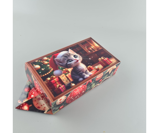 Новогодняя подарочная картонная упаковка для конфет (500грм) №238 "Мышонок и котенок"   (1 шт)