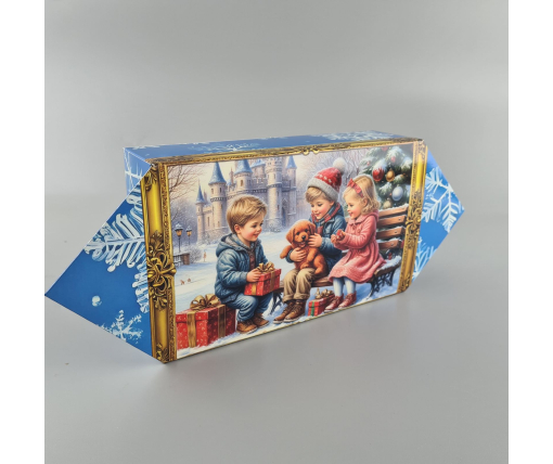 Новогодняя подарочная картонная упаковка для конфет (500грм) №239 "Дети с щенком"   (1 шт)