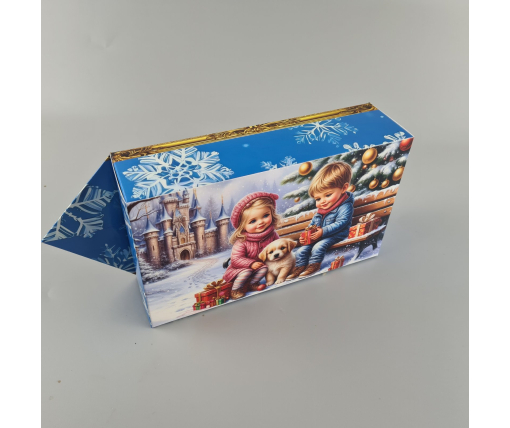 Новогодняя подарочная картонная упаковка для конфет (500грм) №239 "Дети с щенком"   (1 шт)