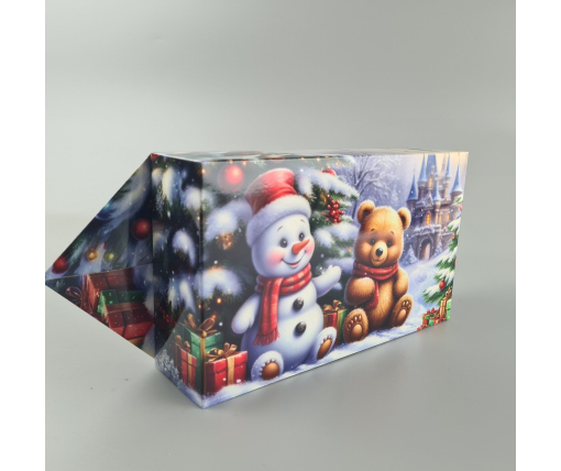Новогодняя подарочная картонная упаковка для конфет (500грм) №241 "Медвежата с подарками"   (1 шт)