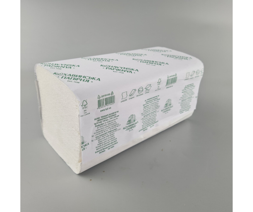 Полотенце бумажное v-складка белое(150листов) 230*210 2 шар. 'Кохавинська папірня" (1 пачка)