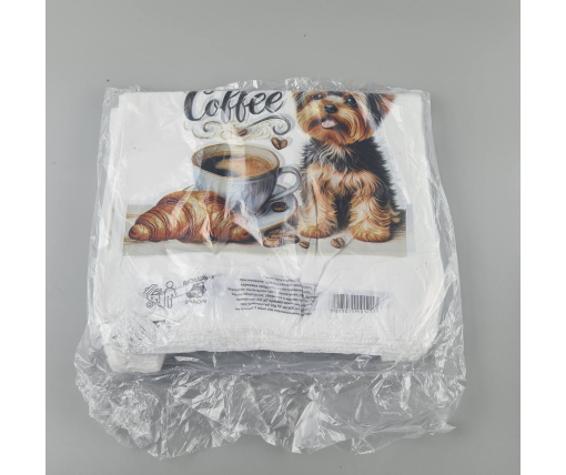 Пакеты "майка"(28+2*7,5х50) с  изображением "Йорк с кофе" (100 шт)