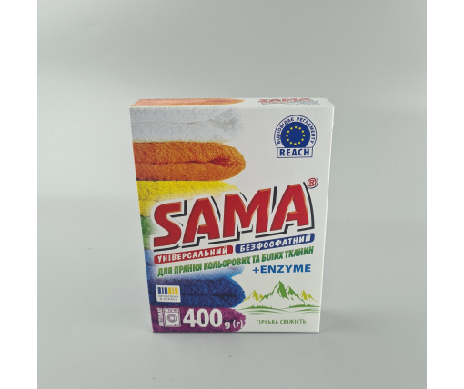 Стиральный порошок SAMA автомат 400 без фосфатов Горная свежесть  (1 шт)