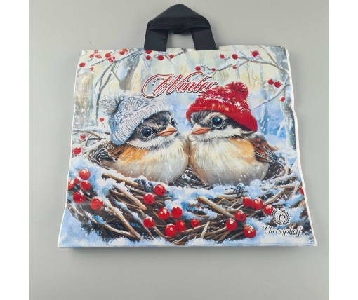 Пакет с петлевой ручкой  (38*34) Н.Год "Воробьи" Ренпако (25 шт)