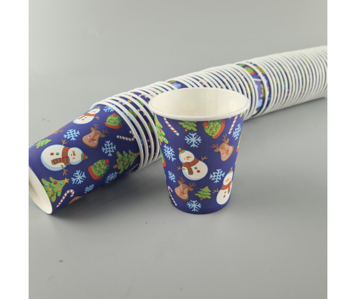 Бумажные стаканы цветные 175мл НГ "СНЕГОВИК НА СИНЕМ"  Маэстро (50 шт)