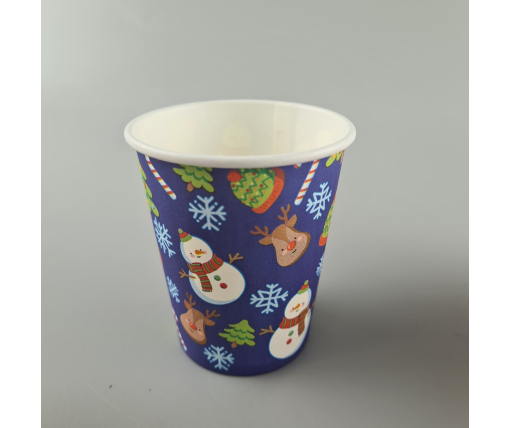 Бумажные стаканы цветные 175мл НГ "СНЕГОВИК НА СИНЕМ"  Маэстро (50 шт)