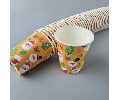 Бумажные стаканы цветные 175мл НГ "СНЕГОВИК НА ЖЕЛТОМ"  Маэстро (50 шт)