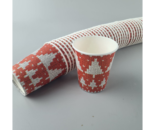 Бумажные стаканы цветные 175мл НГ "ЕЛКИ НА КРАСНОМ"  Маэстро (50 шт)