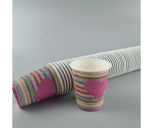 Бумажные стаканы цветные 175мл  "СЕРДЦЕ ВЯЗАНОЕ"  Маэстро (50 шт)