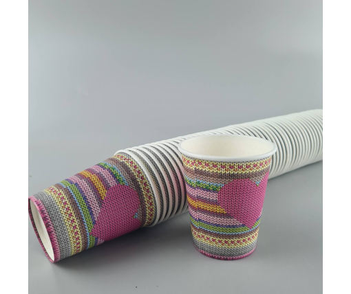 Бумажные стаканы цветные 175мл  "СЕРДЦЕ ВЯЗАНОЕ"  Маэстро (50 шт)