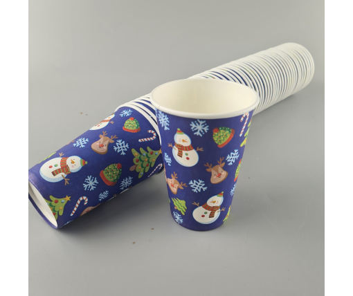 Стаканы бумажные одноразовые 340 мл НГ "СНЕГОВИК НА СИНЕМ"   (50 шт)