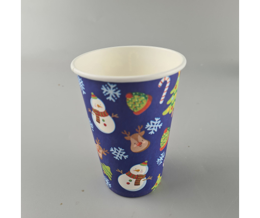 Стаканы бумажные одноразовые 340 мл НГ "СНЕГОВИК НА СИНЕМ"   (50 шт)