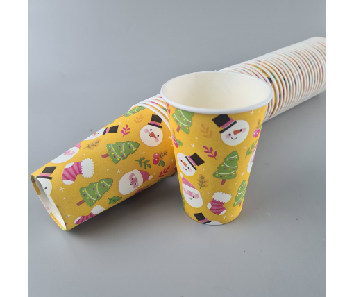 Стаканы бумажные одноразовые 340 мл НГ "СНЕГОВИК НА ЖЕЛТОМ"   (50 шт)