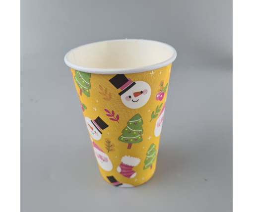 Стаканы бумажные одноразовые 340 мл НГ "СНЕГОВИК НА ЖЕЛТОМ"   (50 шт)