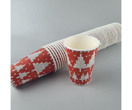 Стаканы бумажные одноразовые 340 мл НГ "ЕЛКИ НА КРАСНОМ"   (50 шт)