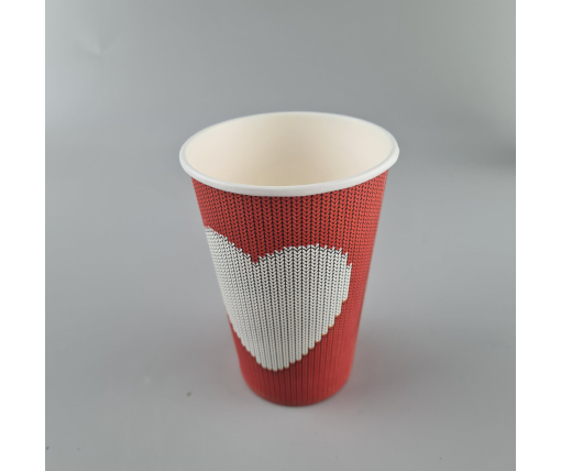 Стаканы бумажные одноразовые 340 мл "СЕРДЦЕ НА КРАСНОМ"   (50 шт)