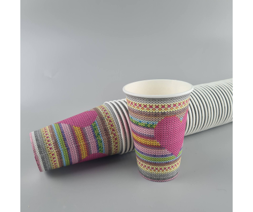 Стаканы бумажные одноразовые 340 мл "СЕРДЦЕ ВЯЗАНОЕ"   (50 шт)